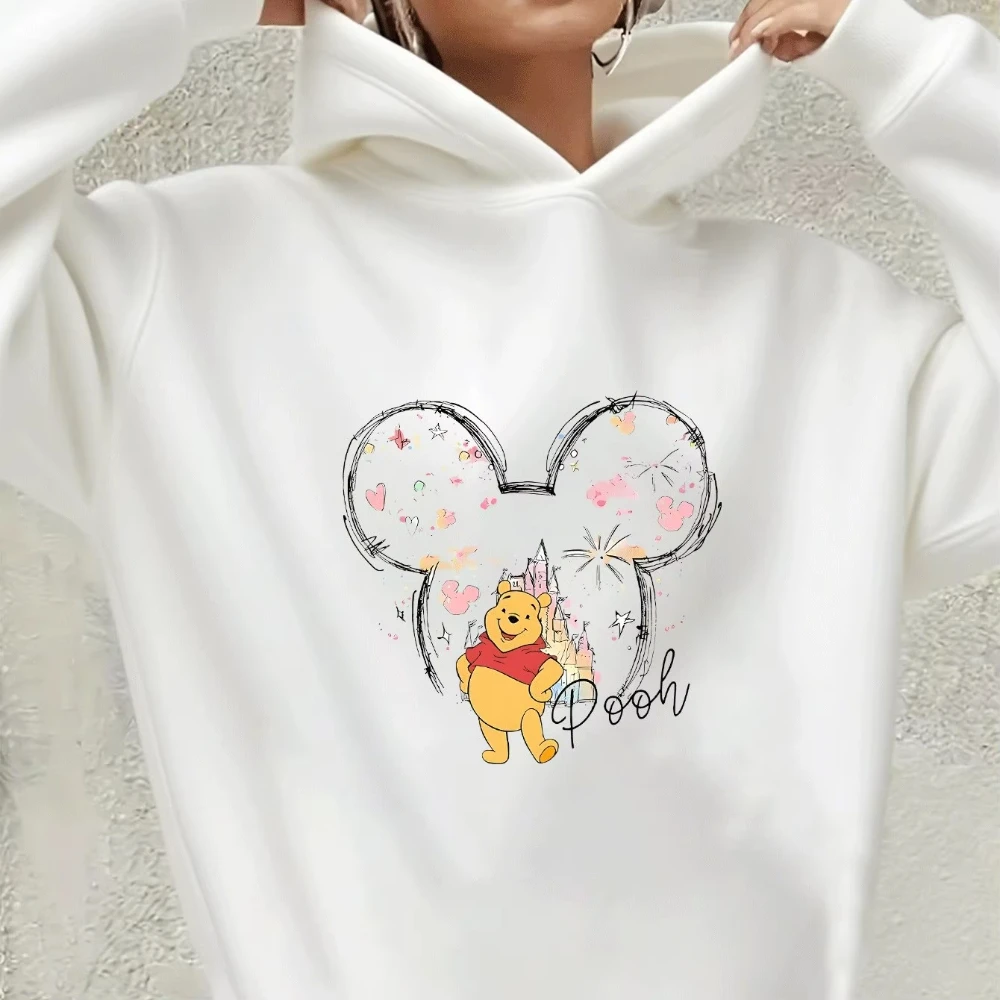 

​ Толстовки с капюшоном Disney Winnie The Pooh, модные женские толстовки большого размера, осенне-зимние флисовые повседневные универсальные уличные кофты