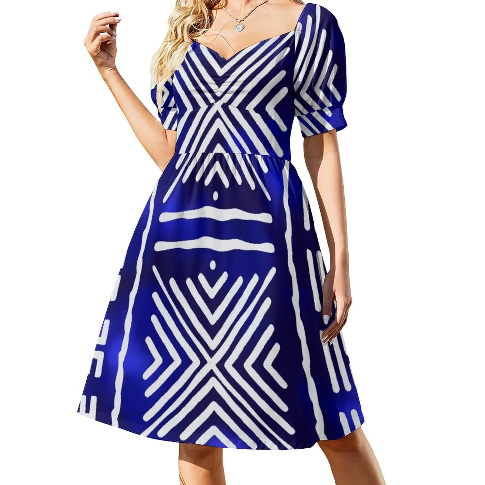 

Blue African Mud Cloth Design Dress elegant chic women dresses promotion dress dresses dress for women