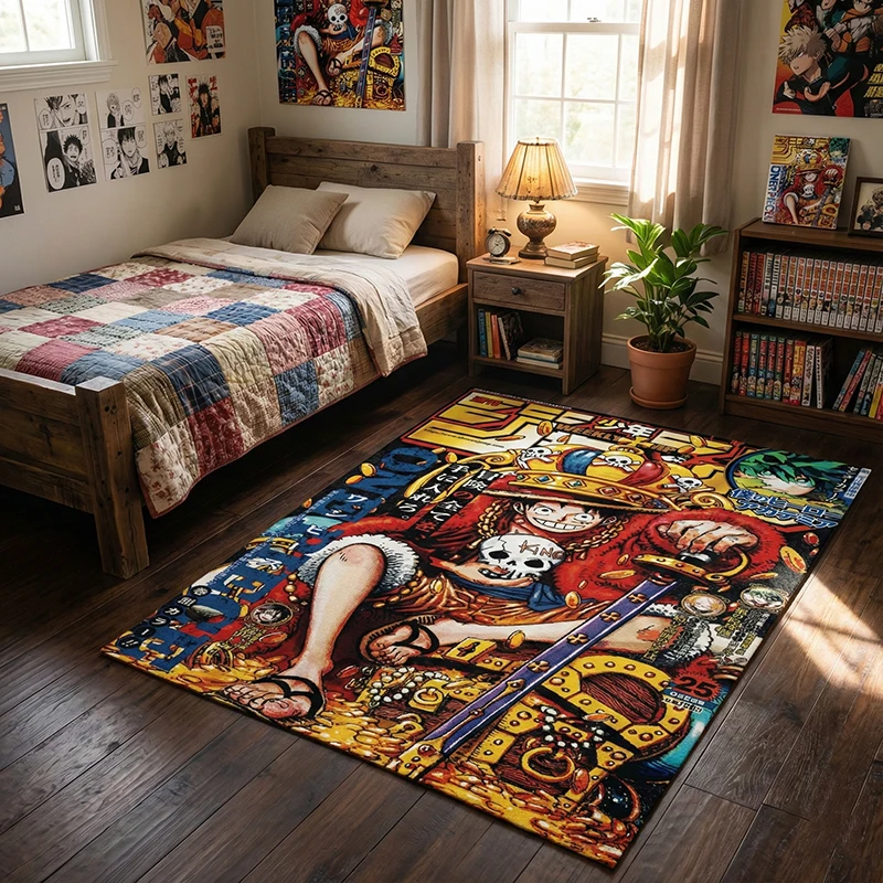 Alfombra pirata One Piece Luffy King – Tripulación de sombrero de paja del tesoro y estilo Manga de anime perfecta para la decoración de la sala de estar de los fanáticos del anime