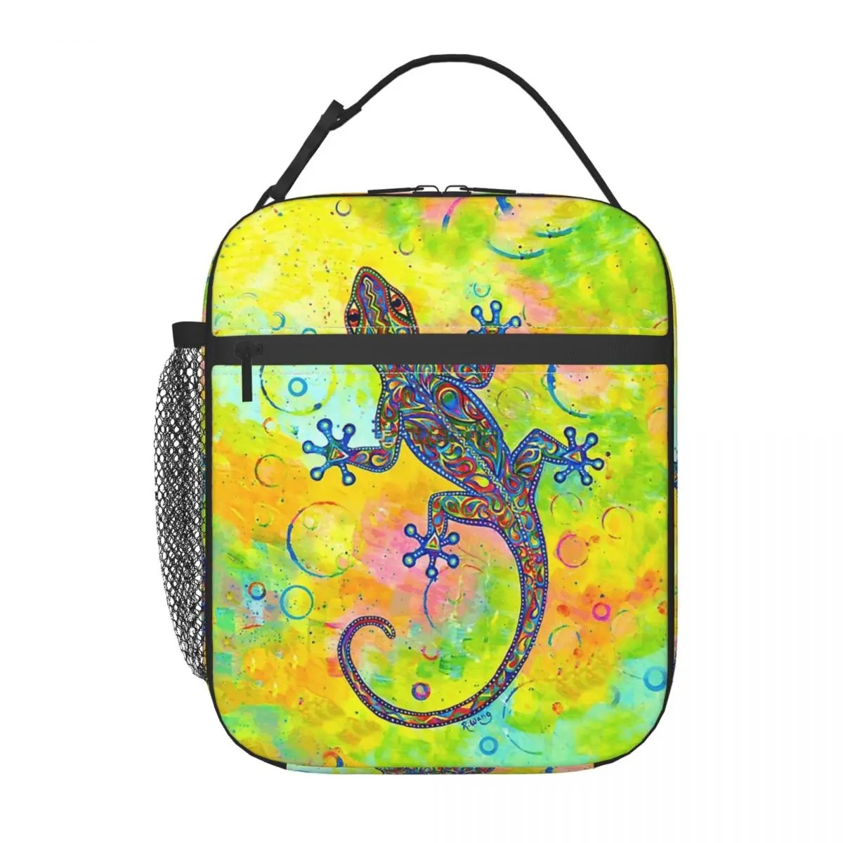 Electric Groovy Gecko Psychedelic Paisley Lizard Insulated Lunch Bag Women Children Portable Food Boxes Thermal Lunch Box Tote