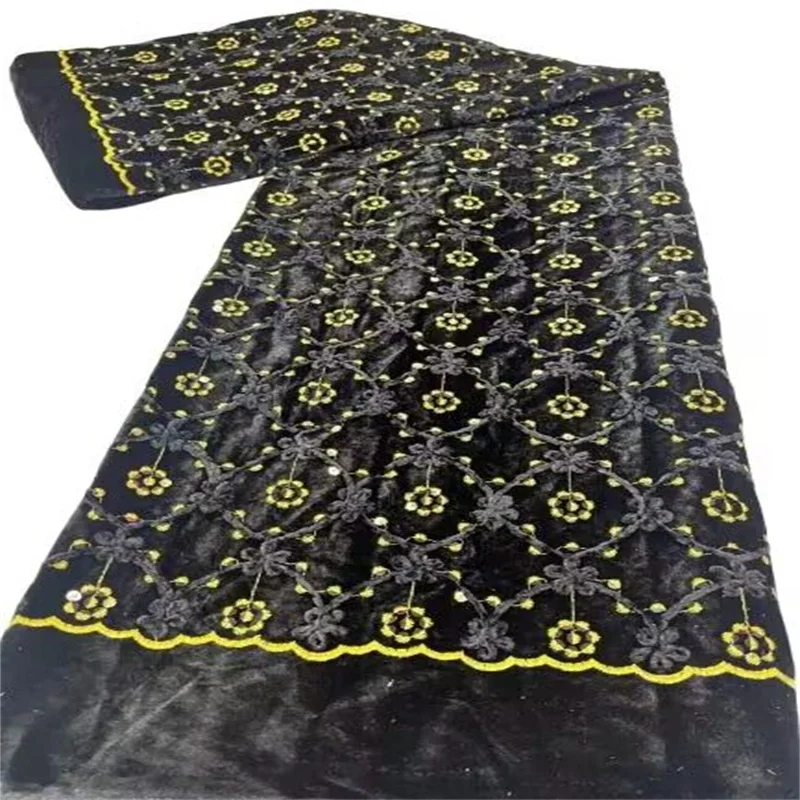 

Green 2023 black/Gold High Quality Sequins Material Fashion French African Velvet Lace Fabric For Wedding Party Sewing