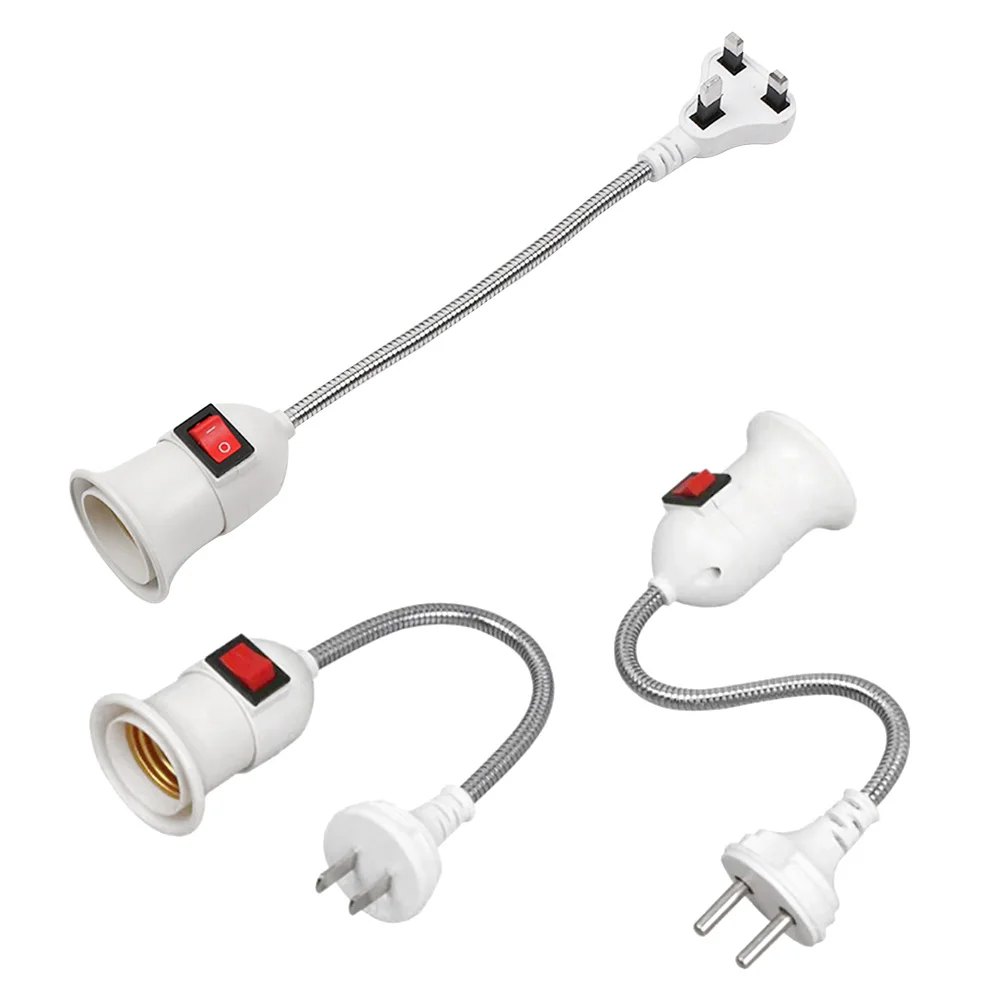 EU/미국/영국 플러그 E27 램프 기본 벽 유연한 라이트 홀더 전구 어댑터 라이트 소켓 에너지 절약 전구 어댑터 플러그 스위치