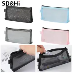 1Pc Simple Transparent Portable Mesh Pencil Case Pen Bag Office Student Pencil Cases School Supplies Pen Box Bill Storage Bag