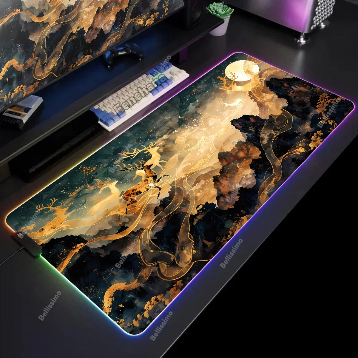 

Large RGB Anime Dunhuang Nine Colored Deer Mousepad 40x90cm Mouse Gaming Mousepads LED Keyboard Mats Luminous Mouse Pad For PC