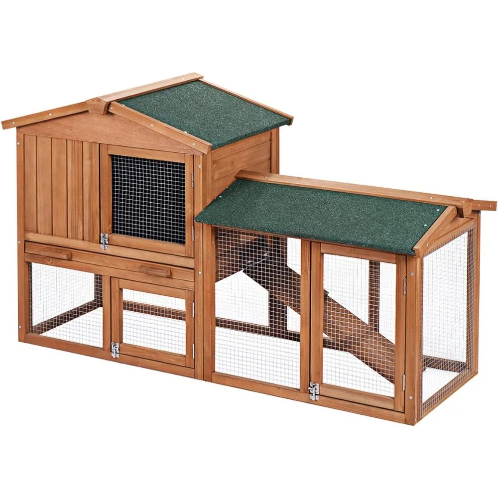 

Rabbit Hutch, 58 Inches Outdoor Large Wooden Chicken Coop with Ventilation Door, Removable Tray & Ramp 58"L X 21"W X 34"H