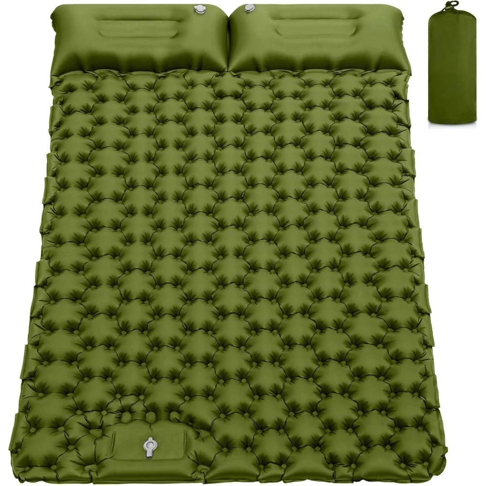 

Double Sleeping Pad - Self Inflating 4" Extra-Thick for 2 Person with Pillow Built-in Foot Pump Inflatable Sleeping Mat