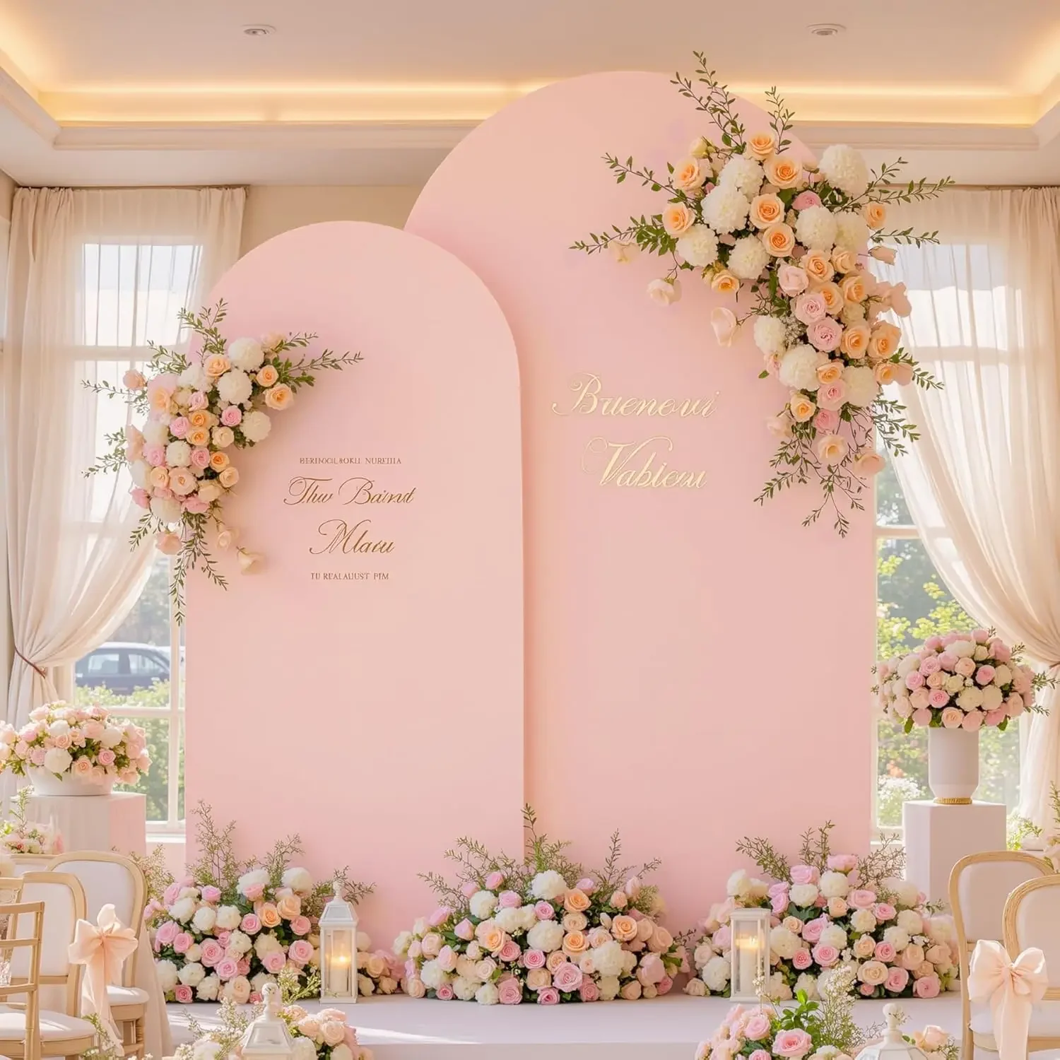 Solid Color Arch Cover Double-sided Background for Birthday Wedding Baby Shower Brown Pink Custom Arched Photography Backdrop