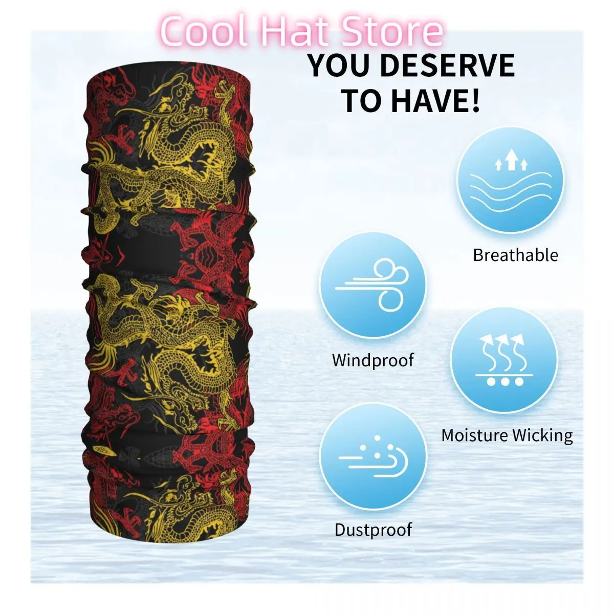 Custom Golden Chinese Dragon Pattern Bandana Neck Gaiter for Ski Running Men Women Wrap Scarf Oriental Mythical Headband Warmer view 3