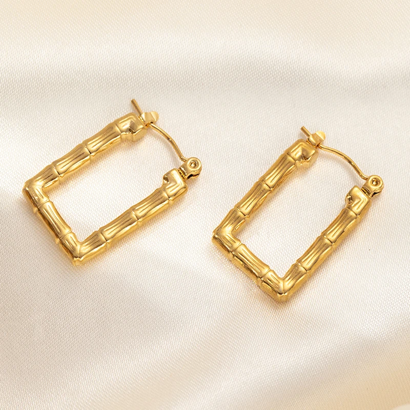 ANENJERY 316L Stainless Steel Hollow Square Texture Earrings for Women Special Niche Jewelry Gifts Wholesale