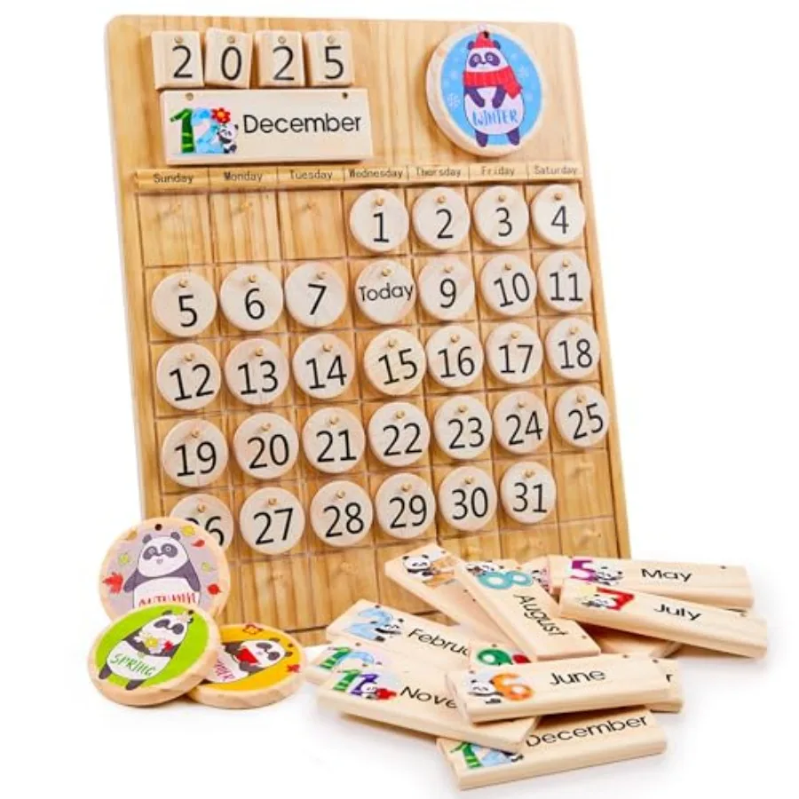 

Wooden Perpetual Calendar - Montessori Toy for Learning Seasons Months and Days of The Year Preschool Calendar for Learning at