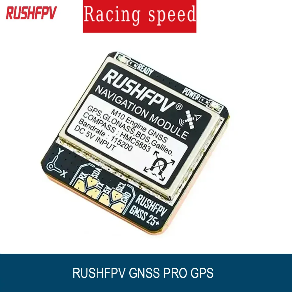 RUSHFPV GNSS PRO M10 GPS Module Dual Protocol HMC5883 Compass Ceramic Antenna 5V 25x25mm for RC FPV Long Range Drones