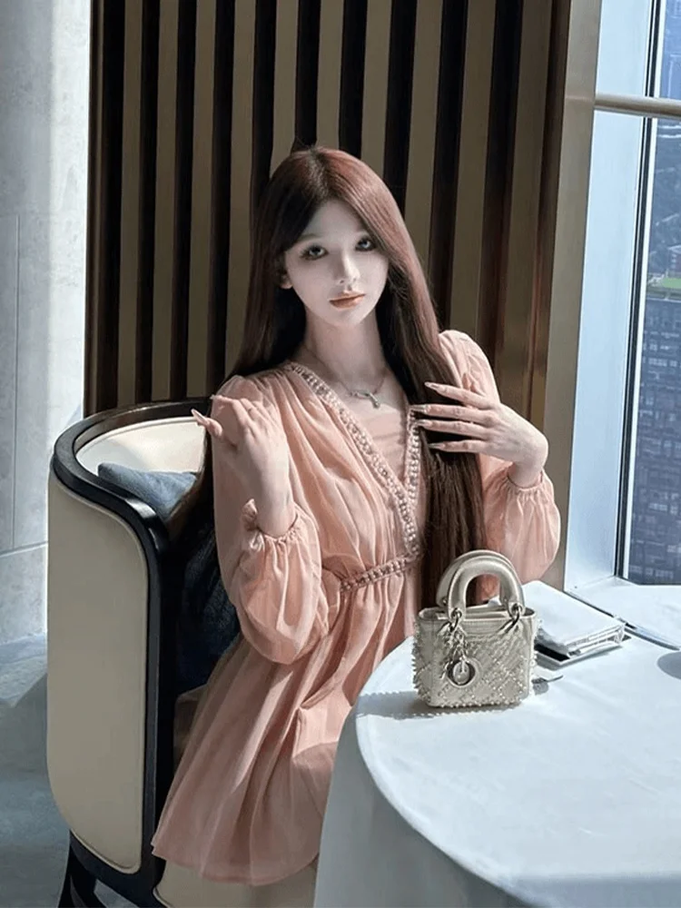 

Sexy V-Ne ort Dr Slimming Waist A-Line Skirt for Plump Women SYJ ujia Korean Sle High Waist Lantern Sve