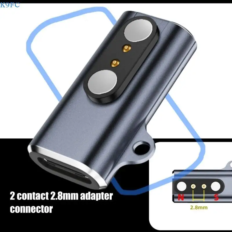 

K9FC Магнитный адаптер для зарядки из алюминиевого сплава USB C на 2 контакта, расстояние 2,8 мм