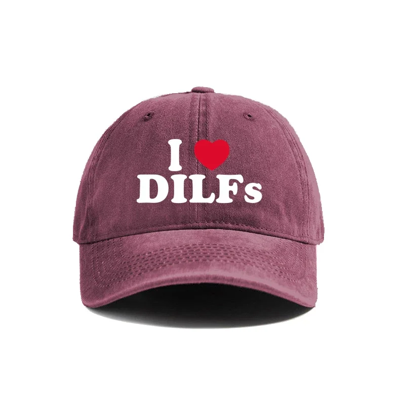 I Love DILFs I Heart DILF Baseball Cap Summer Distressed Dad Hats Men Outdoor Adjustable Cotton Caps MZ-475