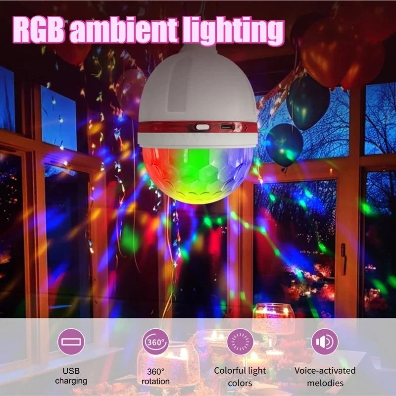 

Многоцветная развлекательная лампа, работа с дистанционным управлением, система вращения на 360 градусов, функция звуковой активации, аккумулятор 500 мАч