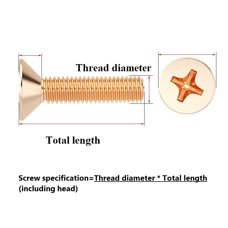 Red Copper GB819 M2 M2.5 M3 M4 Copper Cross Recessed Flat Countersunk Head Screws Cross Machine Screw