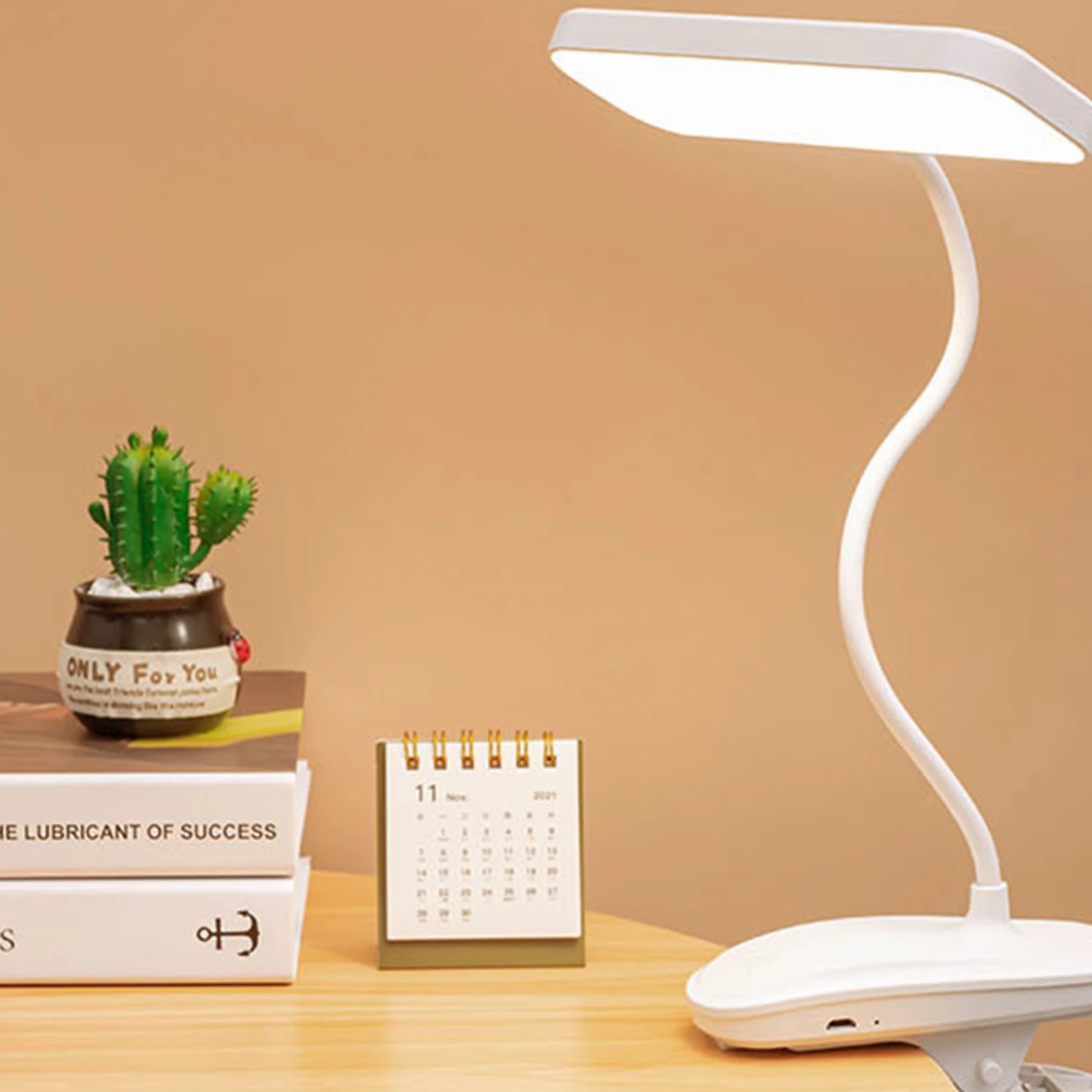 Flexible Rechargeable LED Desk Lamp with Clip for Bedside Night Light, Stepless Dimming for Study, Reading, and Office Work Help