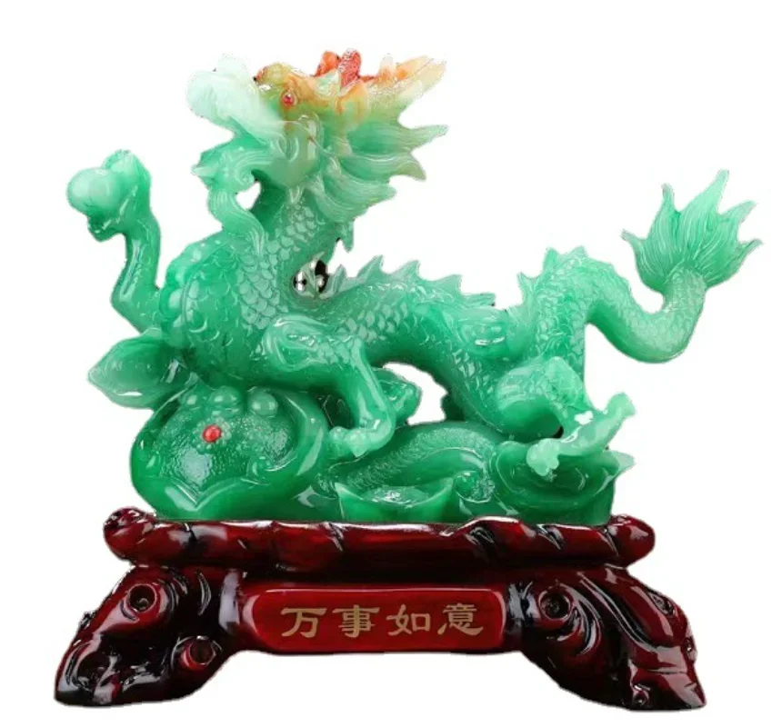 Feng shui Resin Sculpture Loong Chinese Home Decor Lucky Statue Office Figurines Imitation jade Gift Craft Ornament