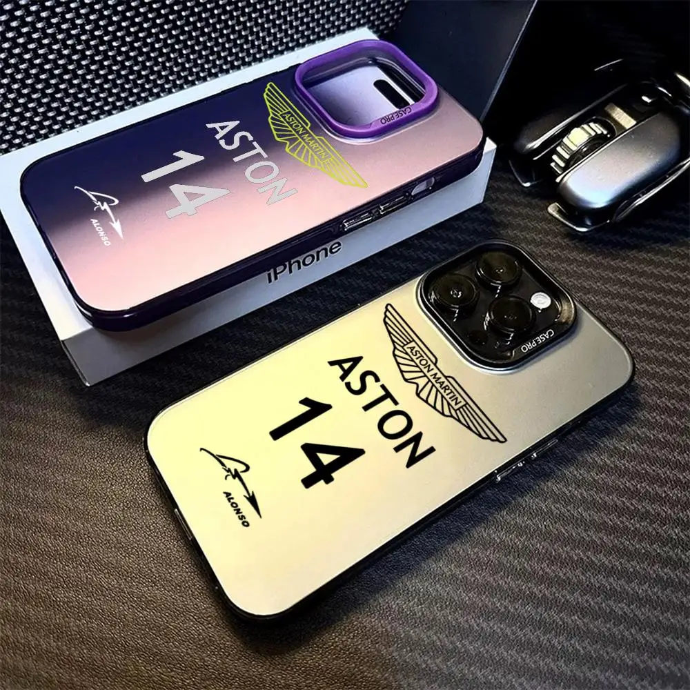 MINISO-Phone case A-Alonso 14 Aston Martin F1 Matte Colored Silver For Iphone 16 15 14 Pro 13 12 Plus 11 7 Cover