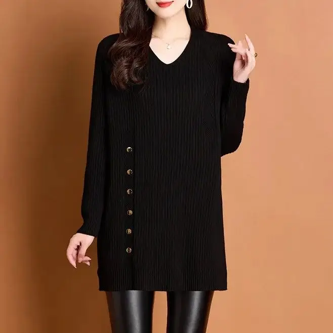 Autumn Winter Long Sweater Coat Women's 2025 New Pullover Female Jacket Fashion Tide Knitwear Bottoming Shirt Ladies Tops M83