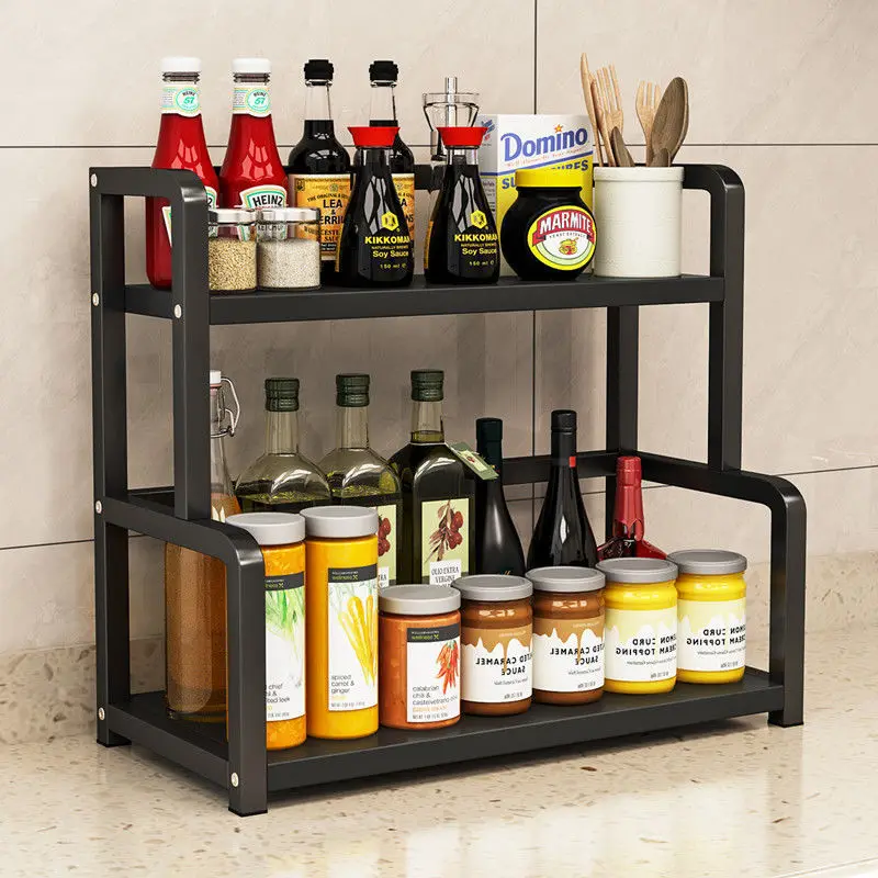 Kitchen shelf  seasoning shelf two-story new seasoning bottle multi-layer punch-free countertop second floor