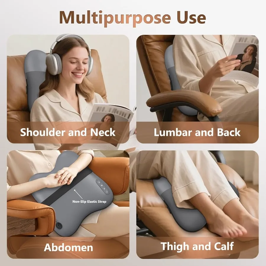 belhope Shiatsu Back Massager with Heat and Percussion Massage for Deep Tissue Relief Cordless 4D Kneading Massage Device Ideal