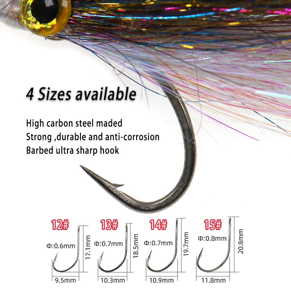 Vampfly Wounded Ice Dub Minnow Flies Slowly Sinking Carbon Steel Hook Bait Fishing Flies For Bass Trout Saltwater Fishing Lure