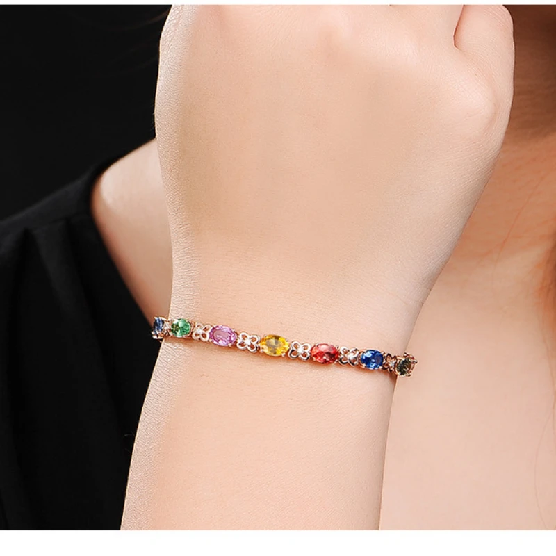 SAIYE New 925 Silver Bracelet Exquisite Colored Gemstone Rose Gold And Silver Bracelet Woman Charm Jewelry Gift