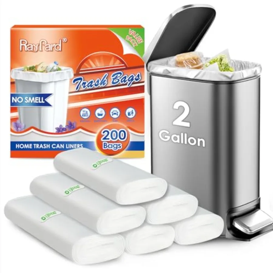 

200 Counts 2 Gallon 1.8-2 Gal Small Trash Bags Garbage Bags by, fit 1.6, 1.8, 2, 2.2 Gal Waste Basket, 6.5-7 L Strong Trash Can