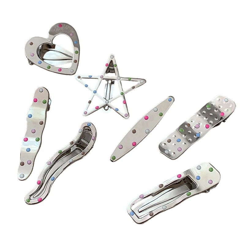 Y2K Colorful Dot Metal Hairpins For Women Girls Star BB Hair Clip Multiple Styles Seamless Duckbill Clip Girls Hair Accessoires