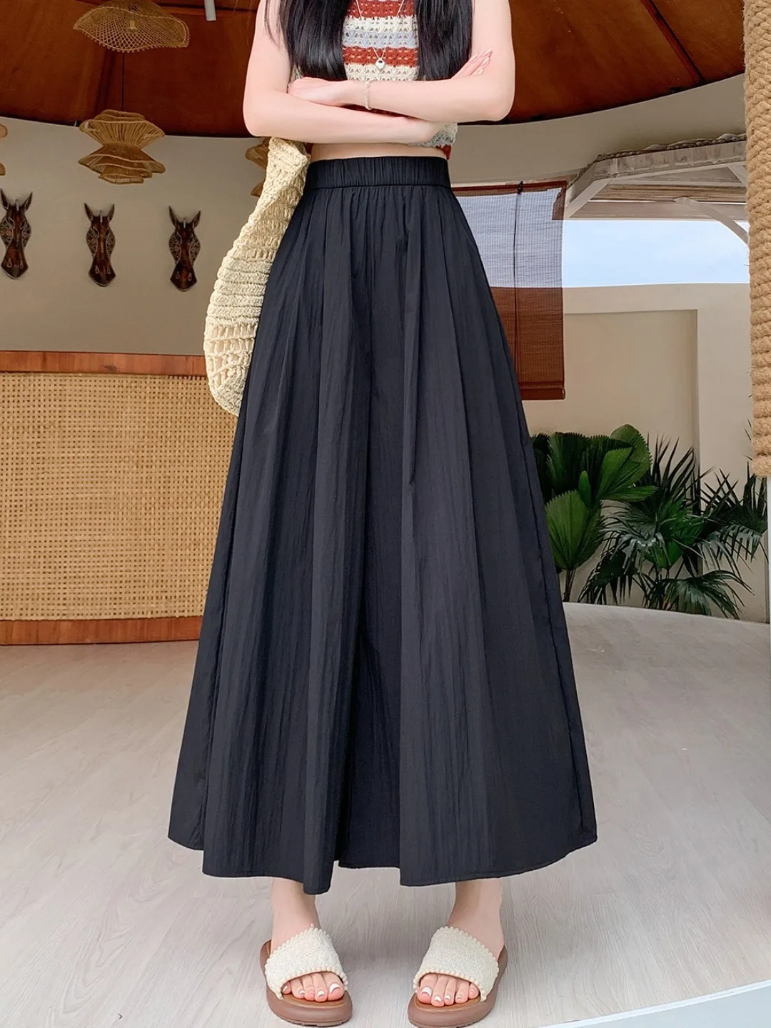 High Waist Wide Leg Casual Pants plus Size Simple  Color Summer New Style Lazy Fashion High Waist Wide Leg Skirt