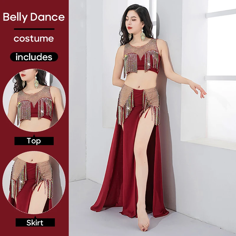 

Belly Dance Costumes Set Professional Top & Skirt Practice Clothes For Adult Women Stage Performance Clothings Wear Outfit