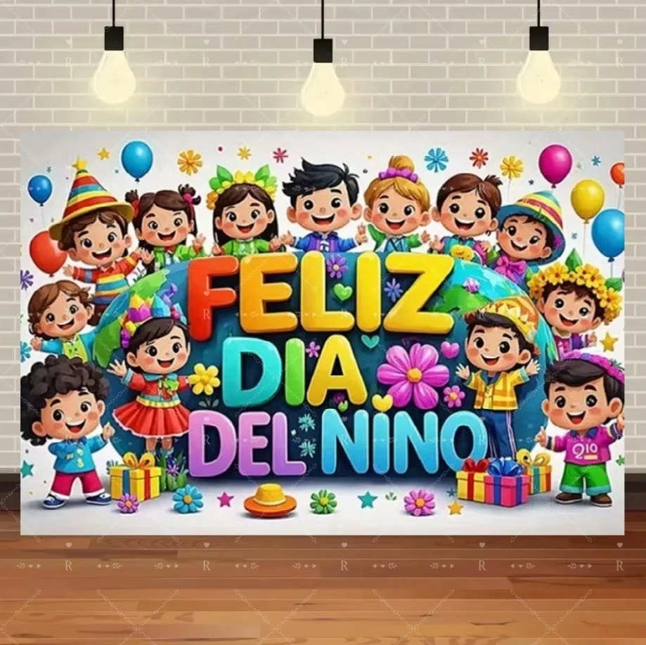 Cartoon Happy Children's Day Theme Background Feliz Día del Niño Child Party Decoration Backdrop Baby Shower Banner Supplies 3