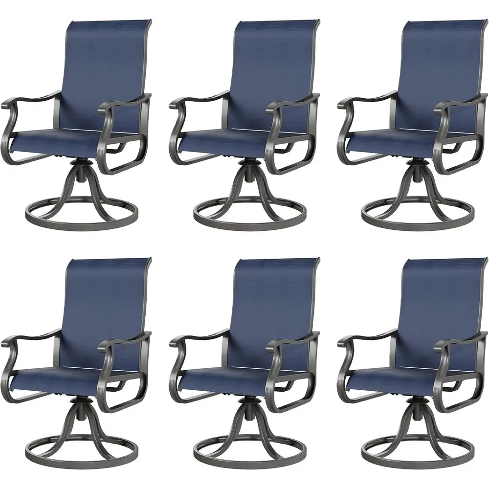

Set of 6 Outdoor Swivel Rockers, Weather-Resistant Textilene High Back Chairs for Patio, Deck, or Garden, Navy Blue