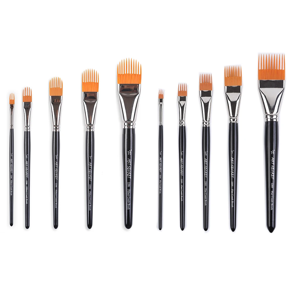 Artsecret 1/5 pcs Artist Comb Paint Brush for Watercolor Acrylic Gouache Oil Painting Multi-Tooth Drawing Brush Flat / Filbert