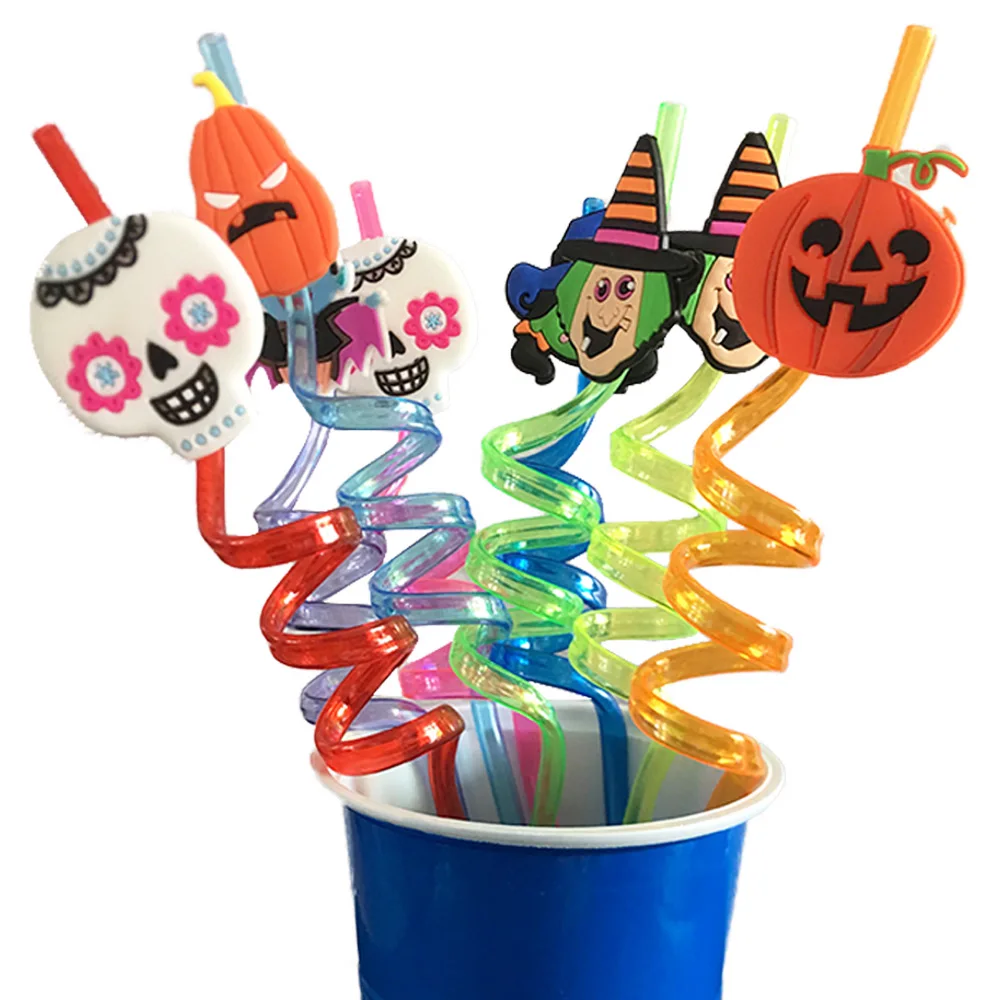 

8pcs Halloween Reusable Straws Party Decoration Birthday Party Supplies Treat Bags Goodie Gifts Pumpkin Ghost Drinking