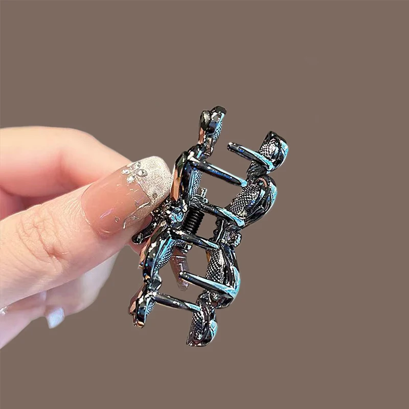 Clip per capelli nera brillante per donna, nuova moda, corona di strass in lega, elegante accessorio per capelli con forcine per coda di cavallo estiva