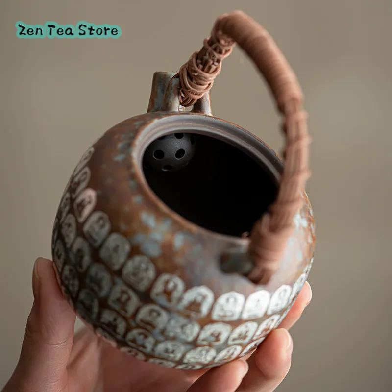 Hand-made Teapot To Restore The Ancient Rock Mud Thousand Buddha Large-capacity Beam Teapot Household Ceramic Teapot