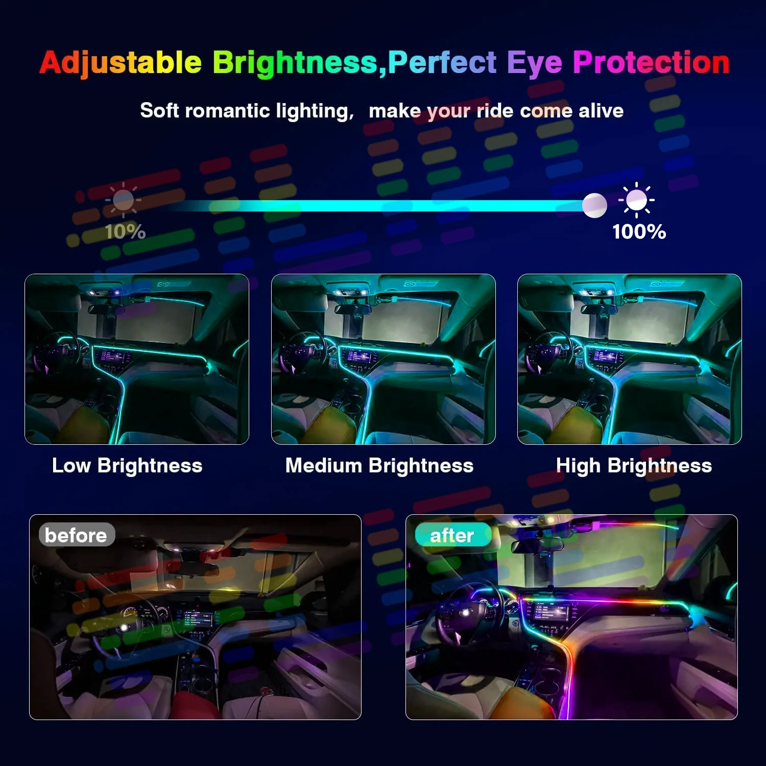 Vegetting 120 سنتيمتر أضواء السيارة المحيطة LED الداخلية RGB سيمفوني جو مصباح USB APP التحكم عن بعد
