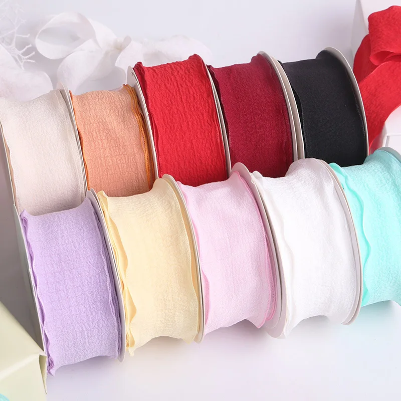 10Yards/Roll 4cm Lotus Leaf Edge Chiffon Ribbon Handmade Frayed Edged Ribbon Wrapping Bouquets Birthday Party Decorations Gifts