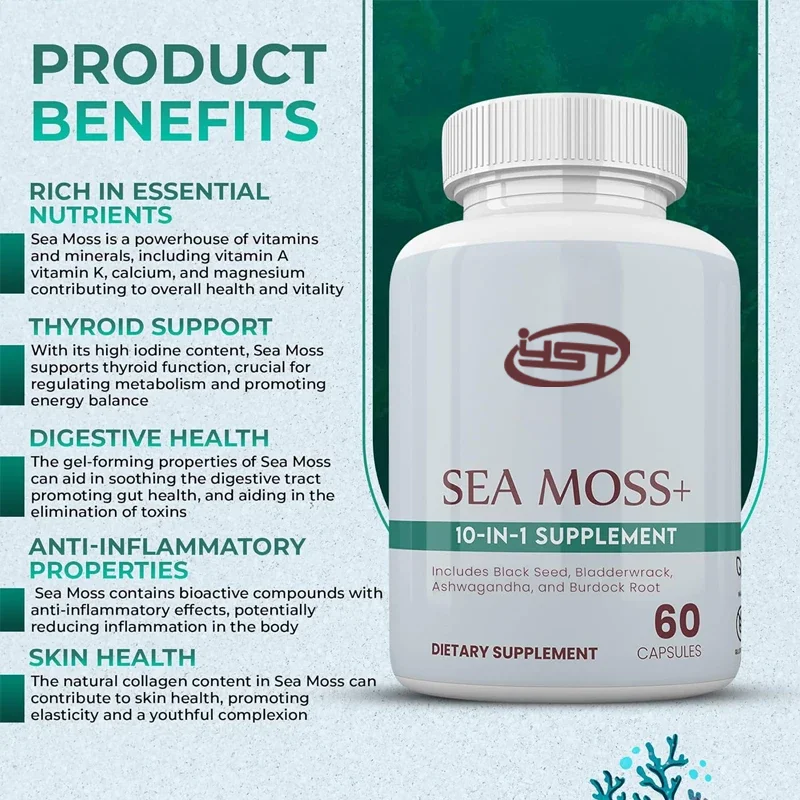 Sea Moss 3000mg Black Seed Oil South African Drunken Eggplant Bladder Burdock -10 in 16 60 Vegetarian Capsules