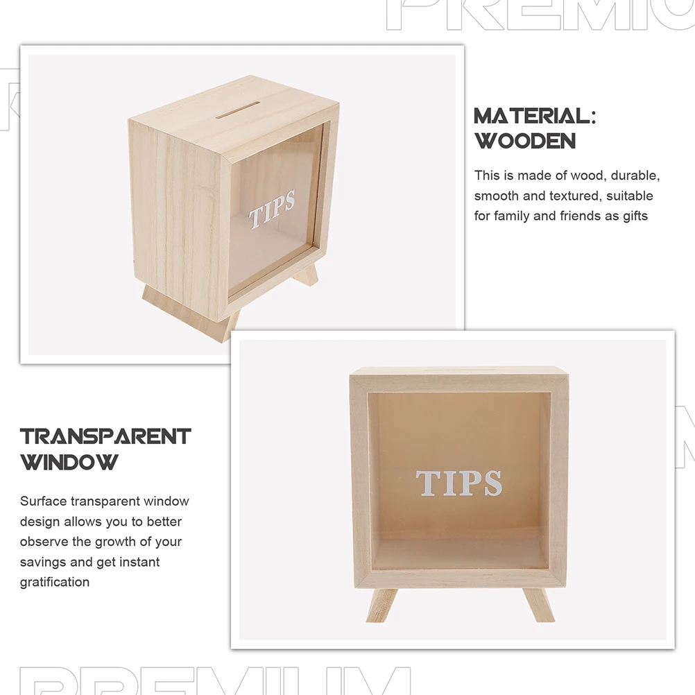 

1 set 1 Set Unbreakable Wooden Piggy Bank Transparent Coin Bank For Kids Money Saving Box Desktop Storage Jar Cute Home
