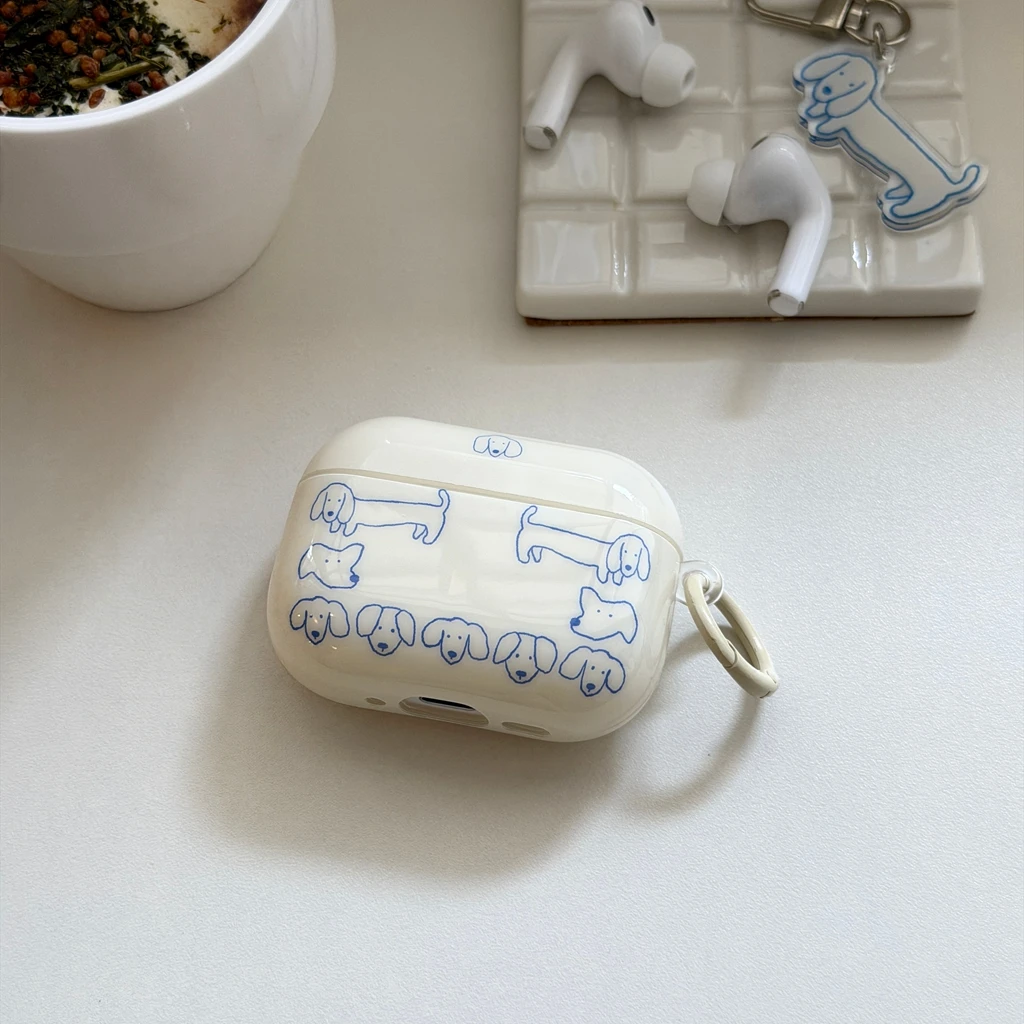 Blue Simple Stroke Line Dachshund Dog Small Dog Head With Pendant Earphones Protective Cover Case for AirPods 1 2 3 4 Pro2 Pro3 view 6