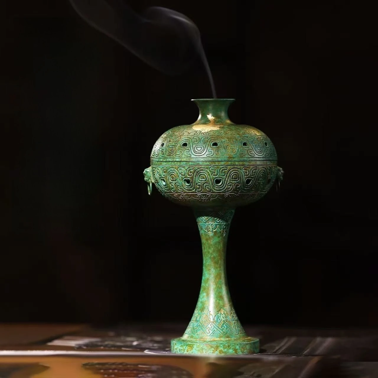 Antique Brass Palace Lantern Beast Ear Incense Burner Song Dynasty Style Censer for Home Office Meditation Decor Gift