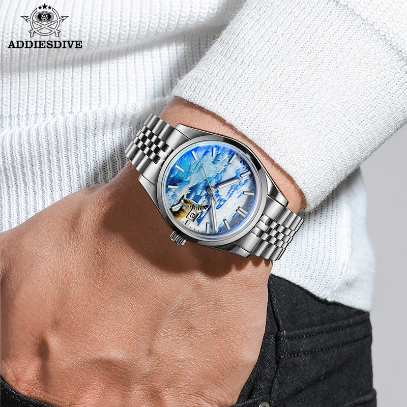 ADDIESDIVE NH35 Automatic twatches 39mm Man Watch Fashion Glacier Dial 10Bar Waterproof Sport Wristwatch Luxury Mechanical Watch