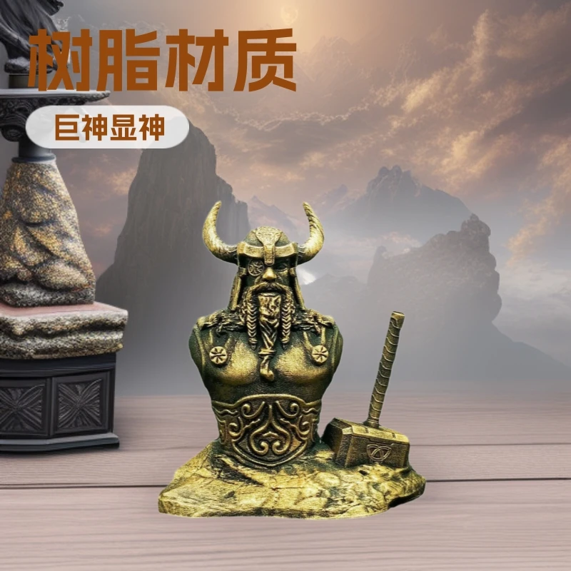 Norse God Odin Bust Statue with Mjölnir Hammer, Resin Half Body Sculpture, Viking Mythology Collectible Figurine, Home Decor