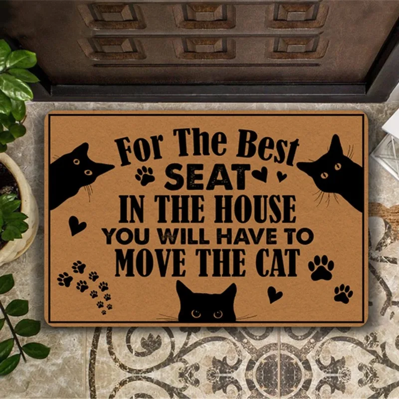 Alfombra divertida para puerta de bienvenida de entrada de gato, movimiento de gato para el mejor diseño de asiento, decoración interior para el hogar, alfombrilla para pies, alfombrilla absorbente resistente a la suciedad