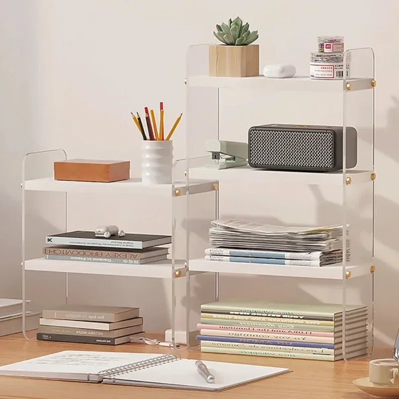 Desktop Storage Rack Acrylic Desk Bookshelf Student Dormitory Organize Shelves Office Workstations Multi Layer Storage Organizer
