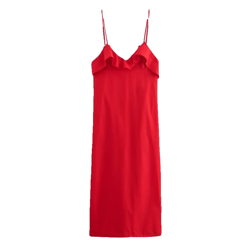 Faionable Red Layered Strapl Dr Women's Street Sle Spring 2024 Sexy Off-oulder Gown ZA 202404WMDR