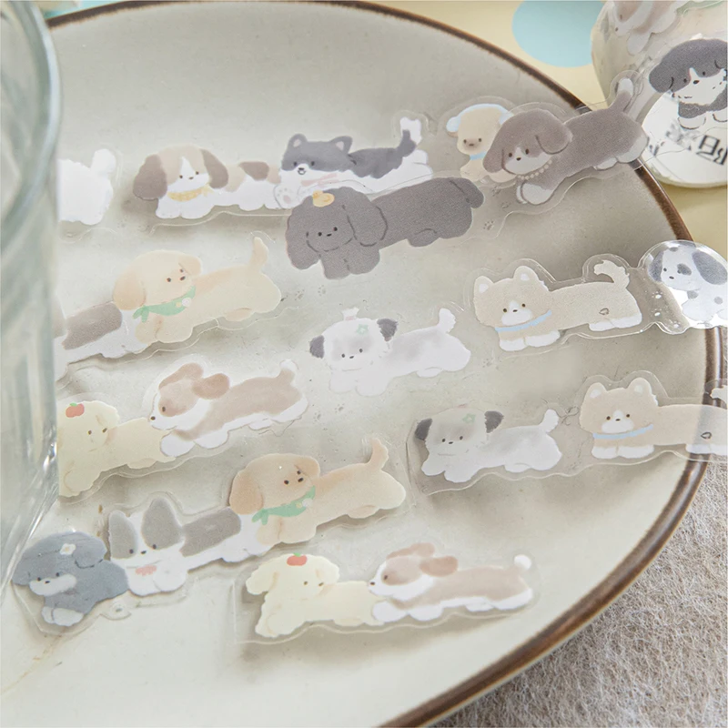 Mr.Paper,Cute Animal Masking Tape 1 Roll Kawaii Dog PET Tape Home Handbook Scrapbook Decoration Gifts